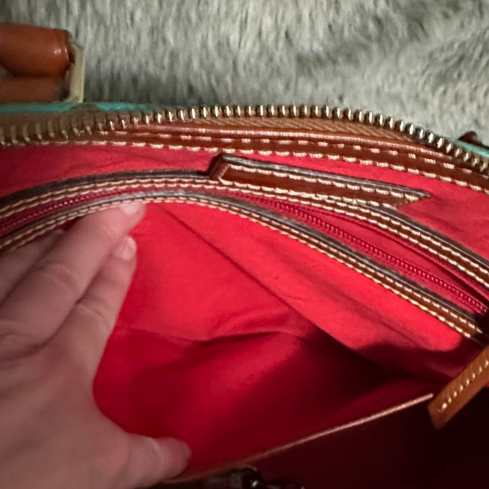 Dooney & Bourke Turquoise and Brown Satchel Shoulder Purse - Picture 8 of 12